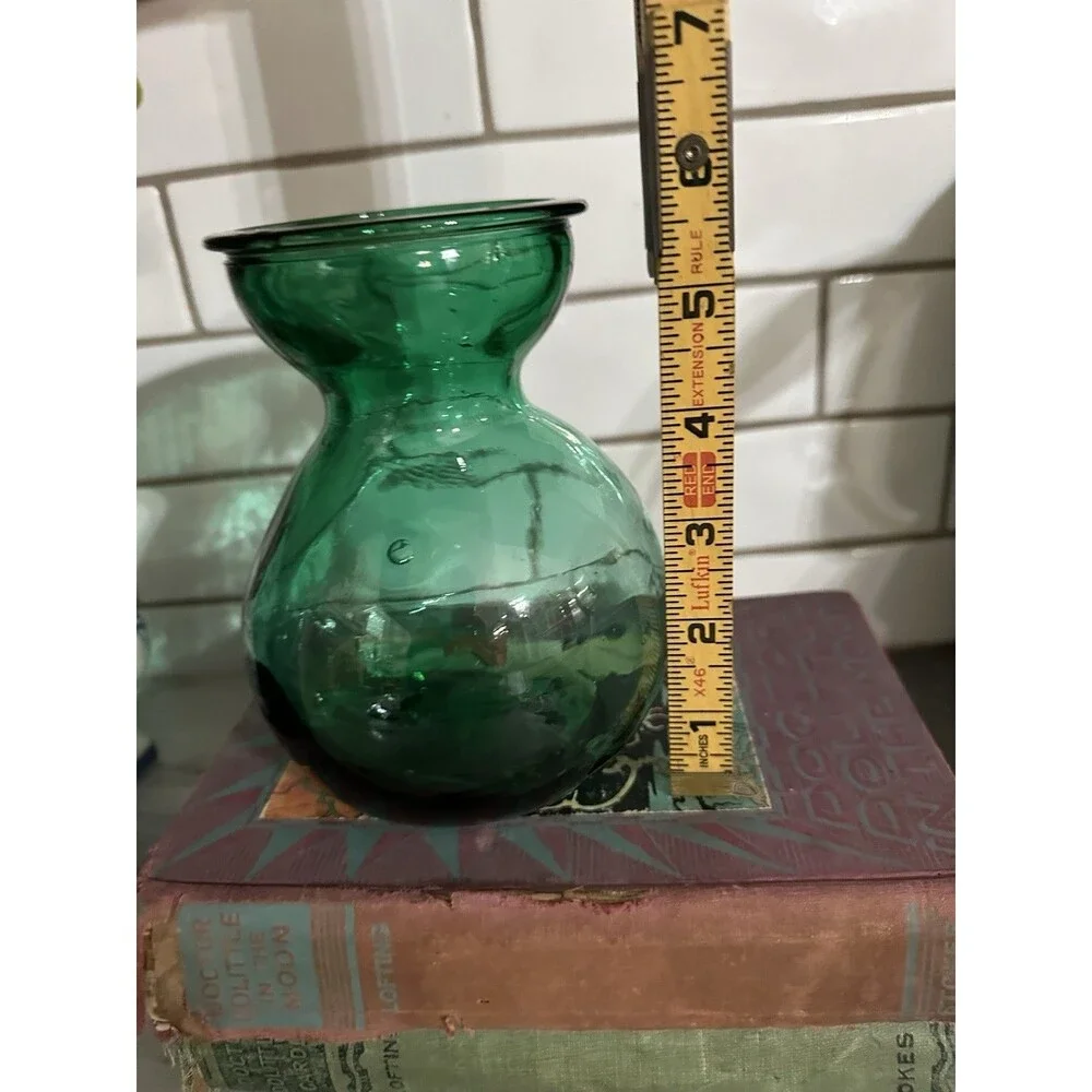 Antique Emerald Green Glass Hyacinth Bulb Forcing Vase Hand Blown